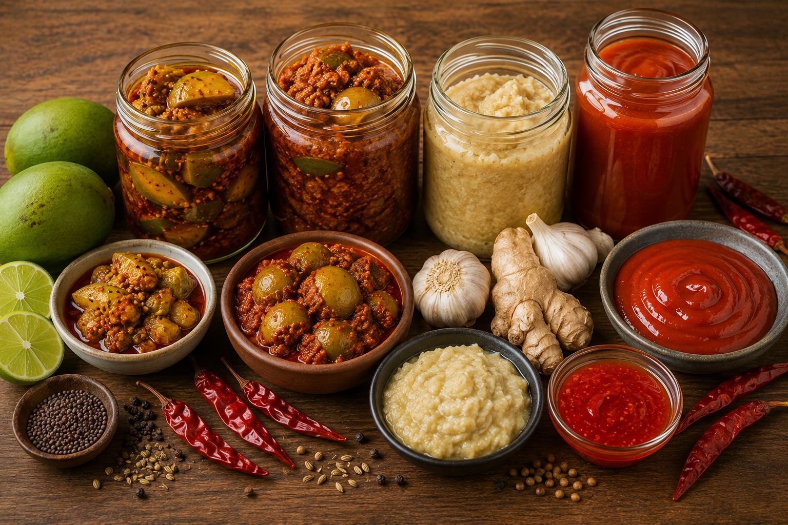 Traditional Indian pickles and condiments